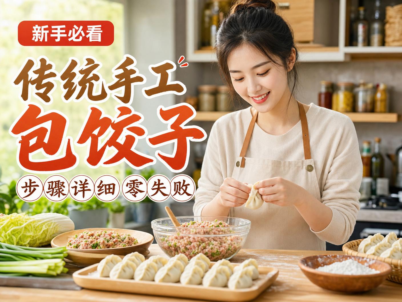 抖荫短视频-【抖荫短视频】传统手工包饺子教程传媒演示，步骤详细零失败